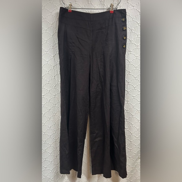 elevenses Pants - Anthropologie Elevenses Size 10 Dark Maroon Wide Leg Linen Blend pant